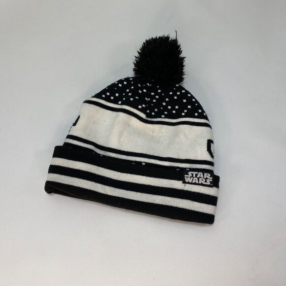 Star Wars Rule The Galaxy Black White Knit Beanie Cap Hat Patch Pom Pom Lined - Picture 10 of 15